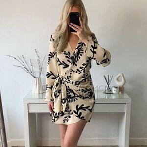 ZARA SATIN EFFECT PRINT DRESS